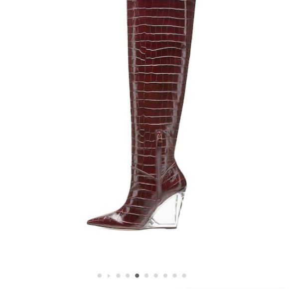 Stuart Weitzman LUCITE 100 WEDGE BOOT AS SEEN ON KIM KARDASHIAN Size 7.5 Plum - Picture 4 of 11